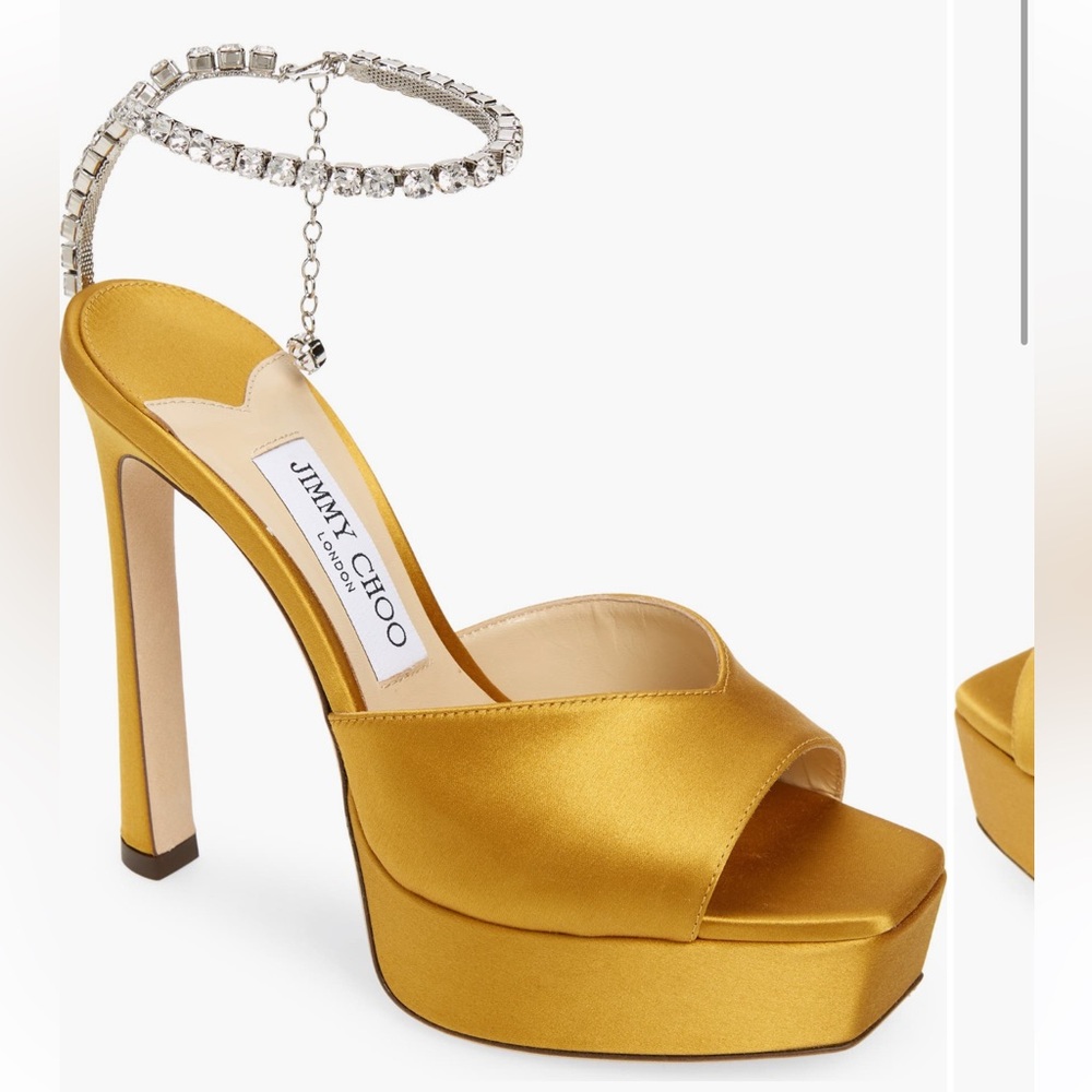 Jimmy Choo Saeda Crystal Ankle Strap Peep Toe Sandal 39.5